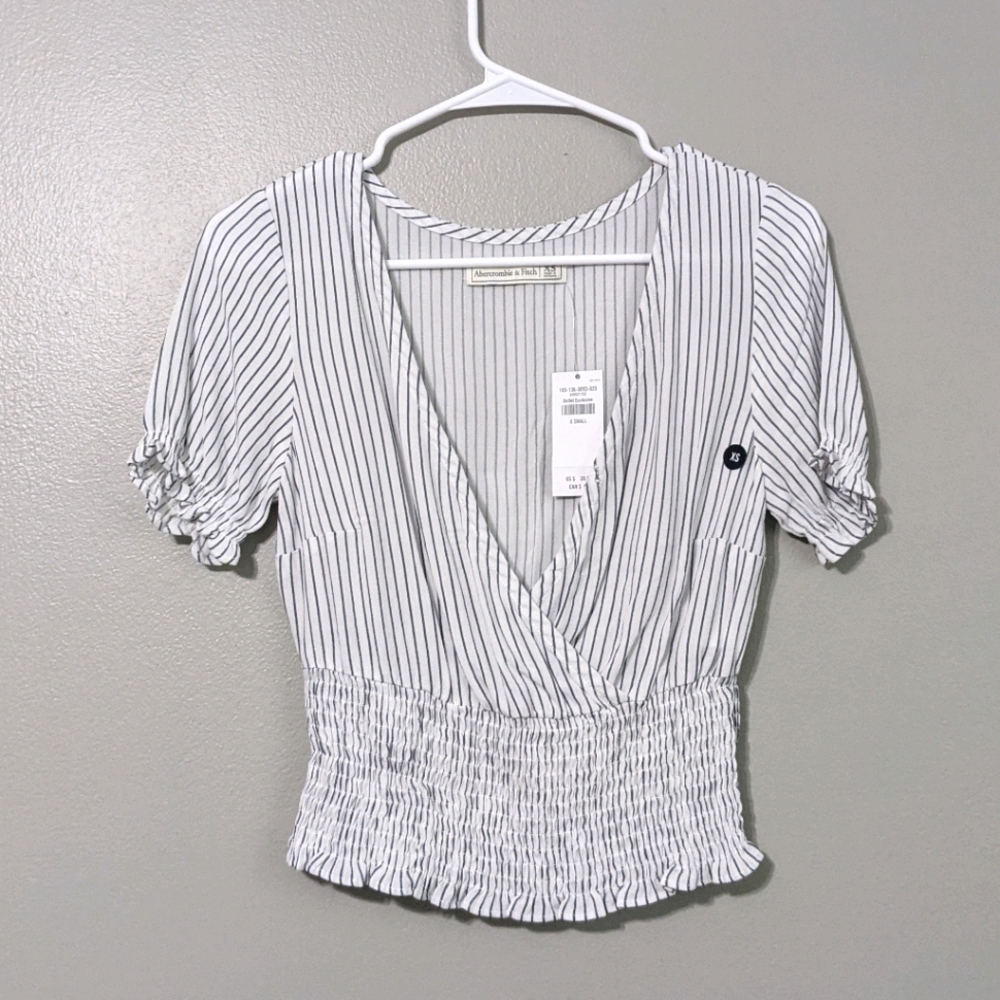 Abercrombie and Fitch Smocked wrap front top